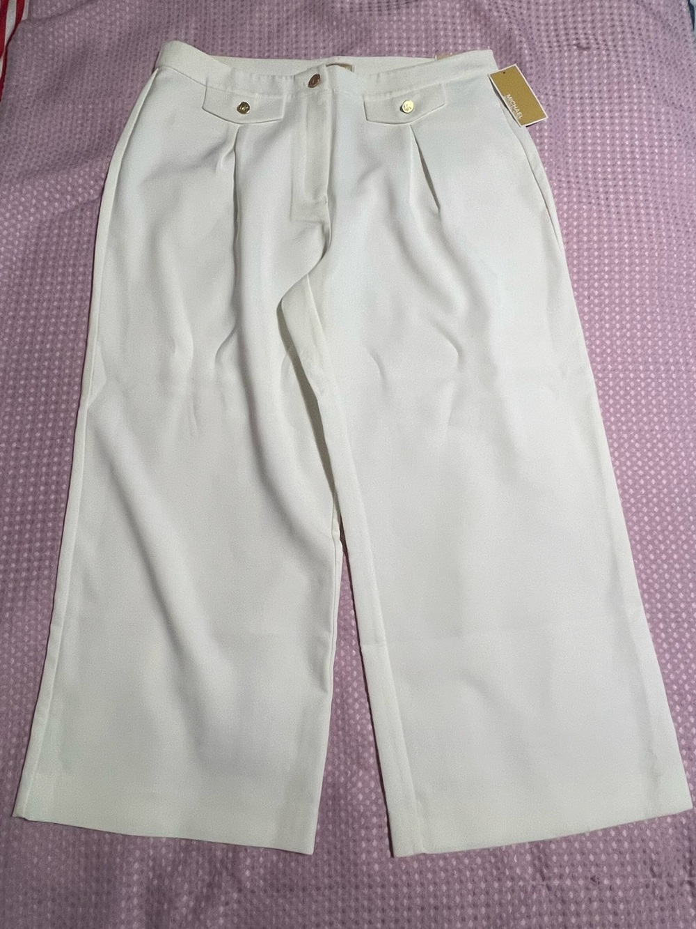 Michael Kors White High-Rise Crop Wide-Leg Trousers